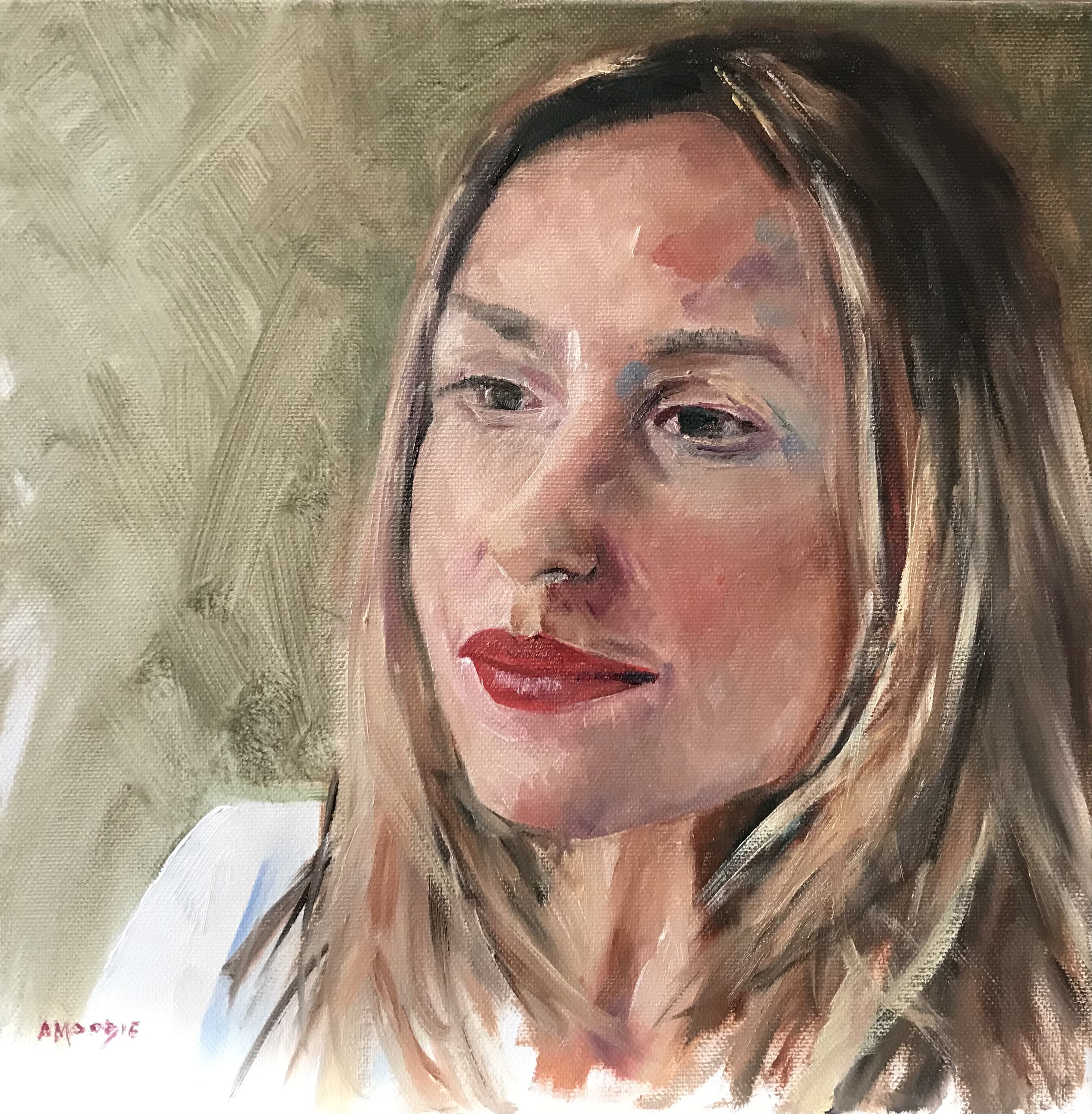 Portrait of Melanie Blatt (oil on canvas) | Andrew Moodie Art