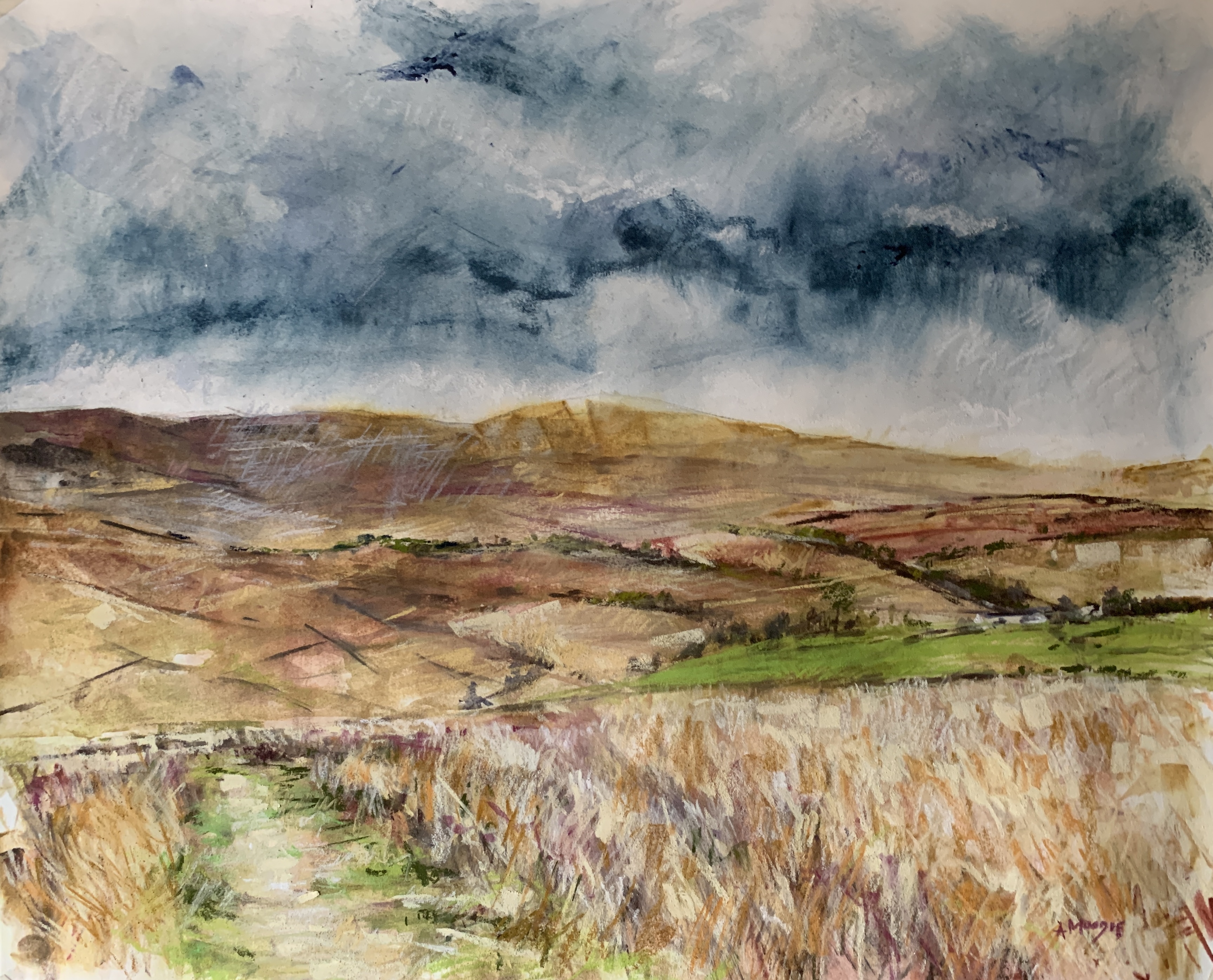 Moorland Track (mixed media, mounted)