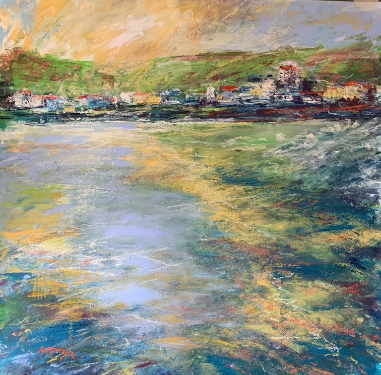 Light Breaks Over Staithes (mixed media, mounted)