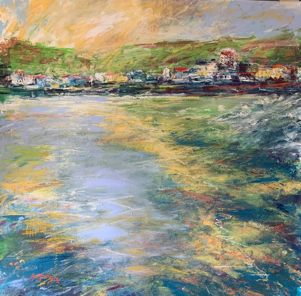 Light Breaks Over Staithes (mixed media, mounted)