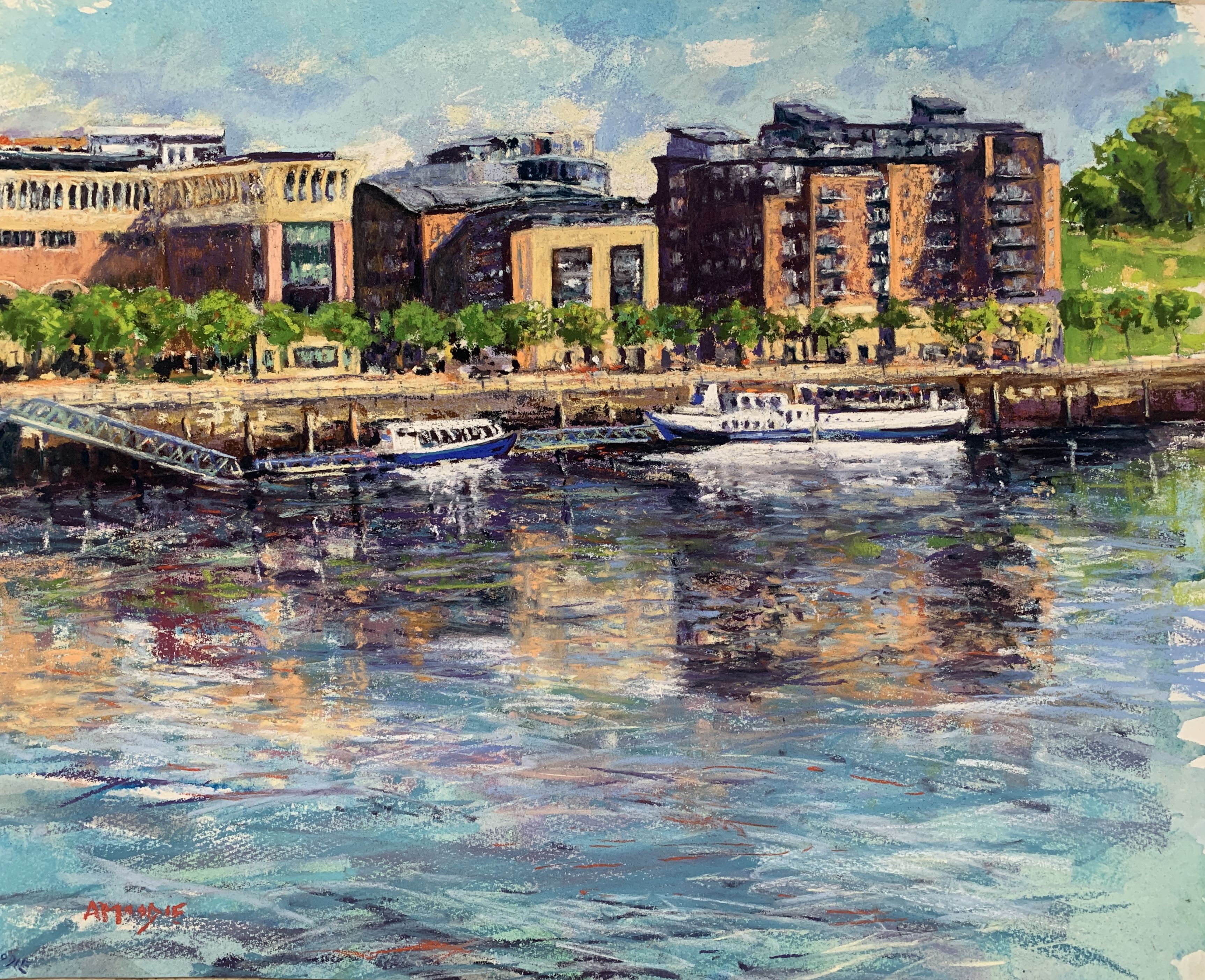 Gateshead Quayside (mixed media, mounted)