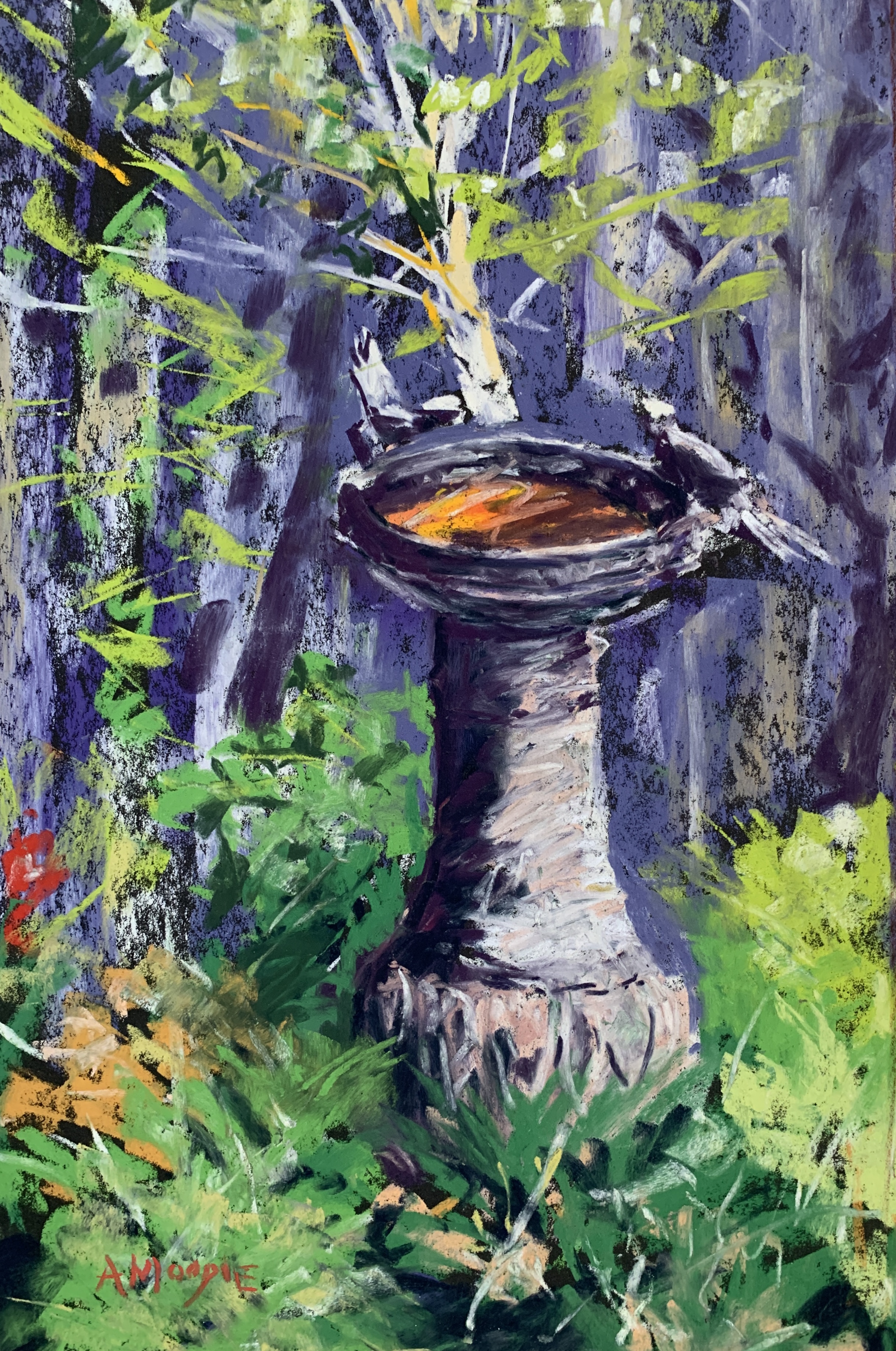 Bird Bath (pastel, mounted)