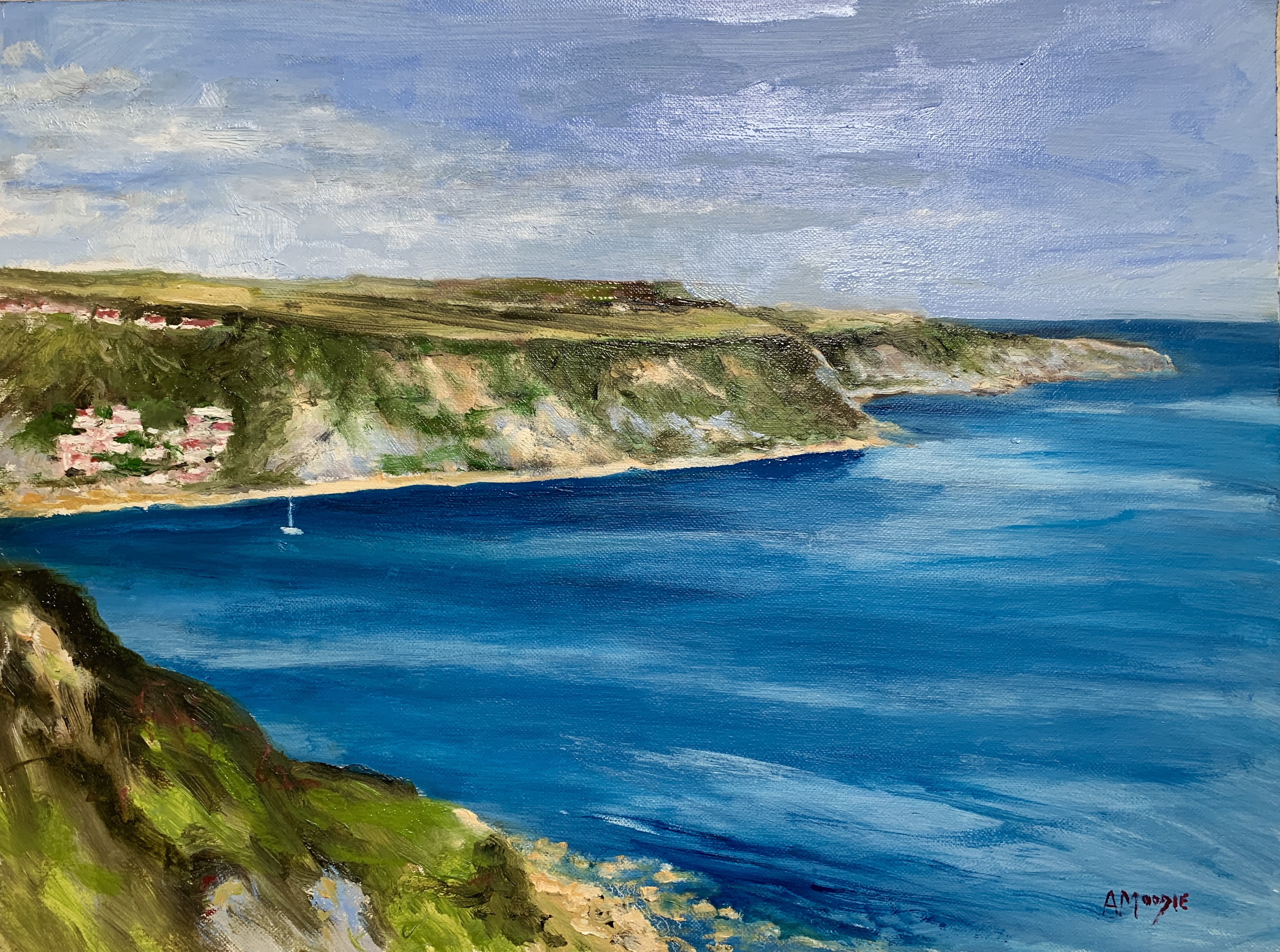 Runswick Bay from Kettleness (oil on board, framed)