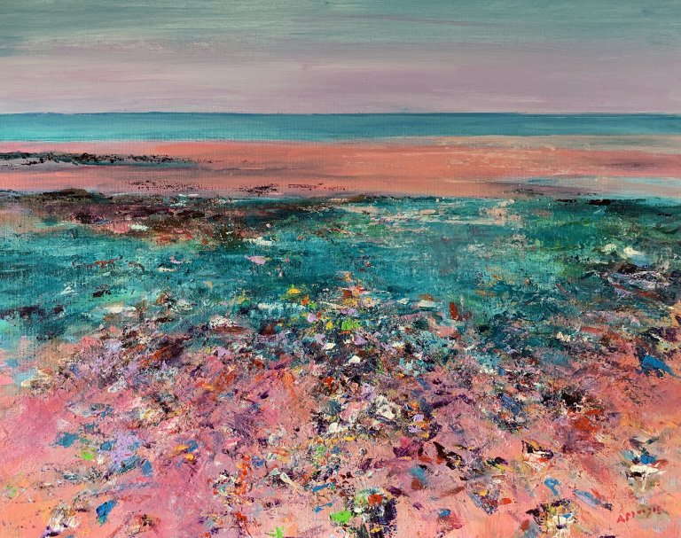 Pebbled Beach, Saltburn (acrylic on canvas)