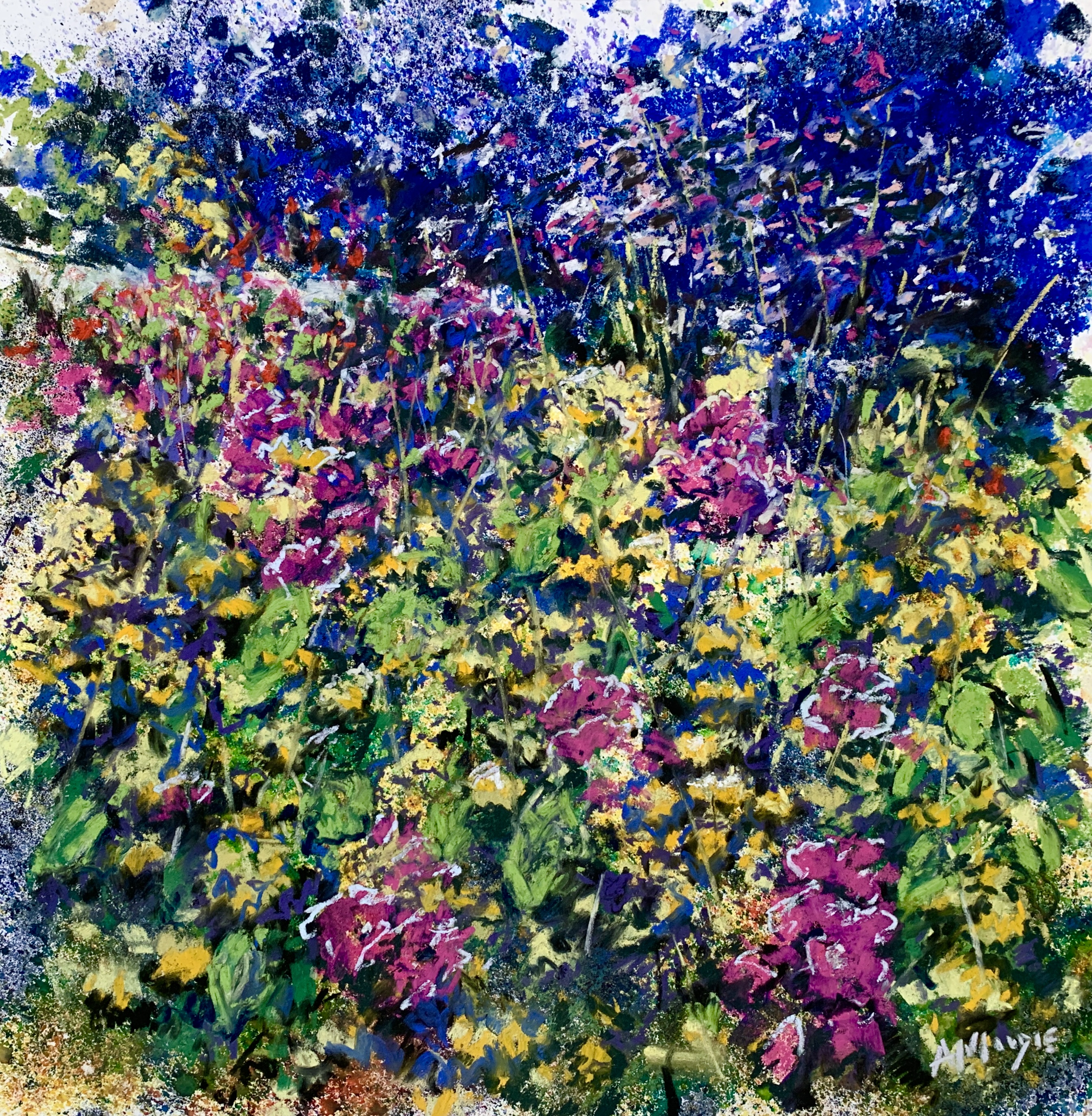 Border Pinks (mixed media, mounted)