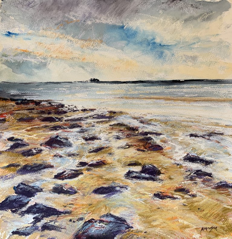 Rocky Shore Bamburgh (mixed media, mounted)