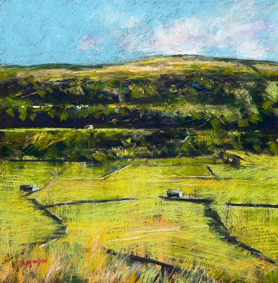 Sidelit Barns (pastel, mounted)