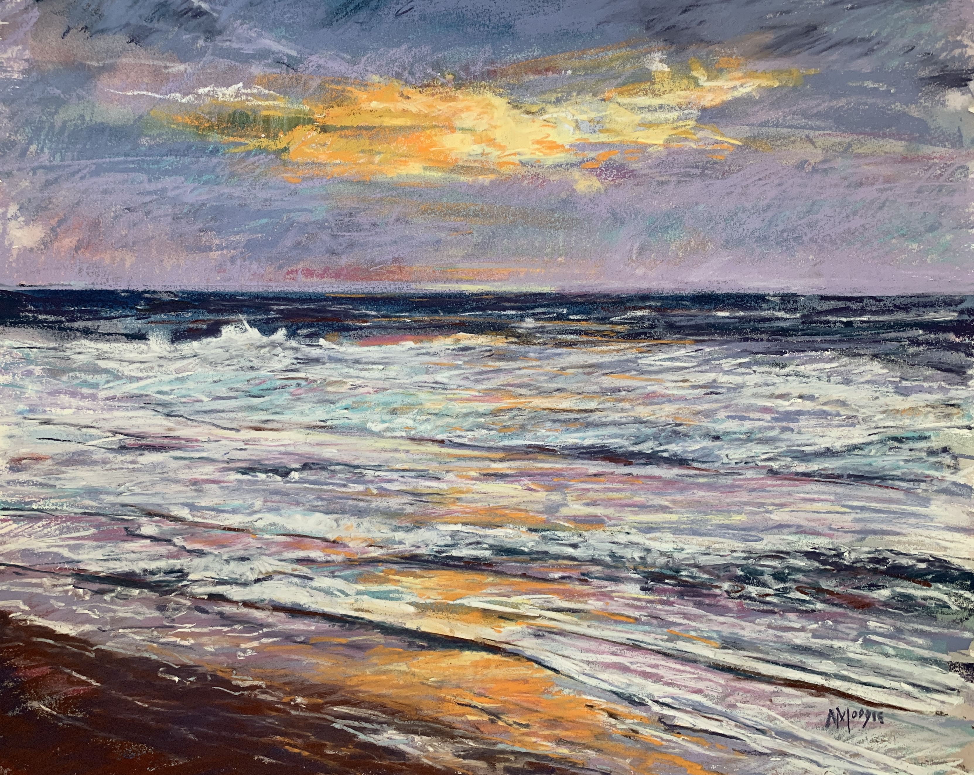 Glinting Sea (mixed media, mounted)