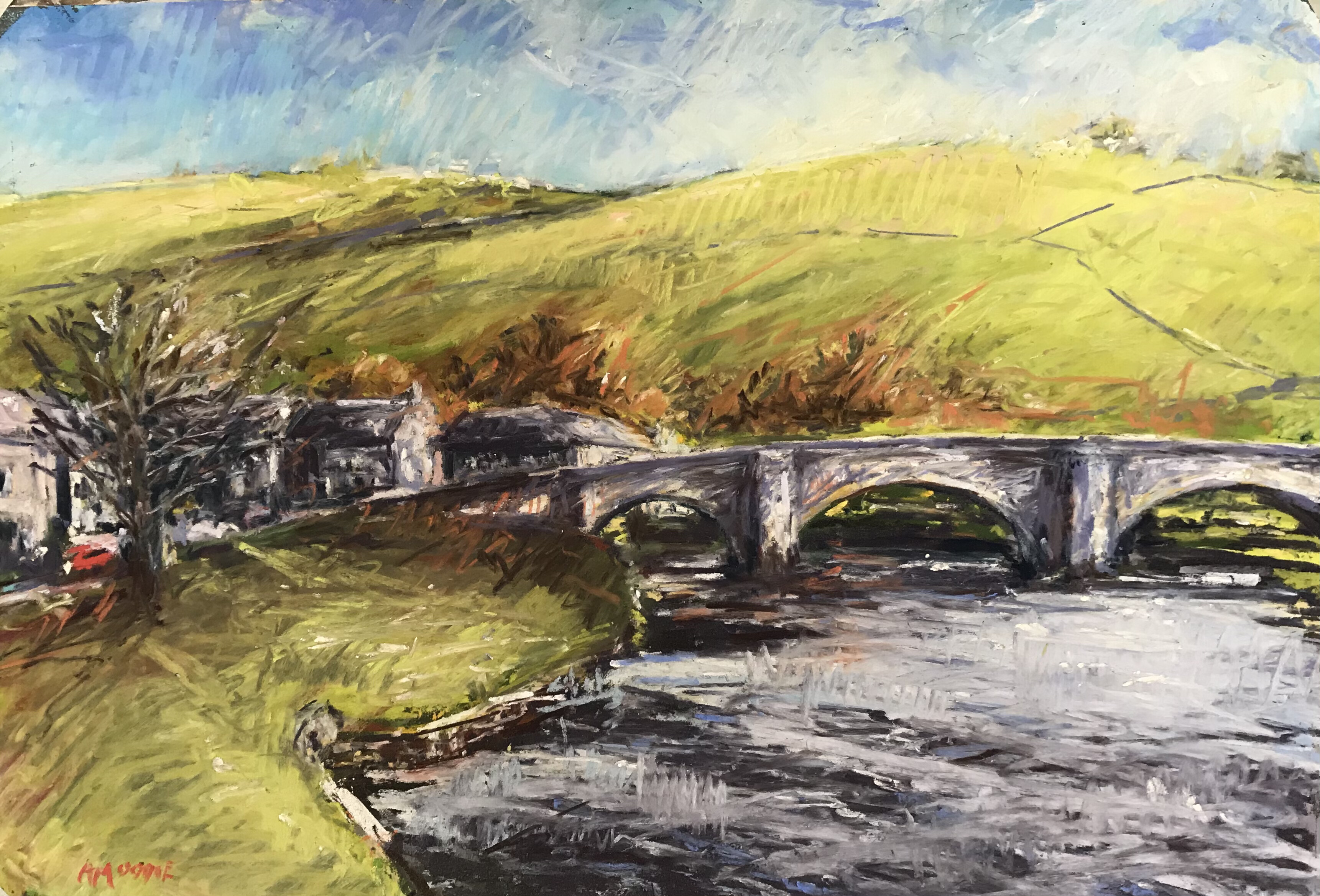 The Bridge, Burnsall (pastel, mounted)