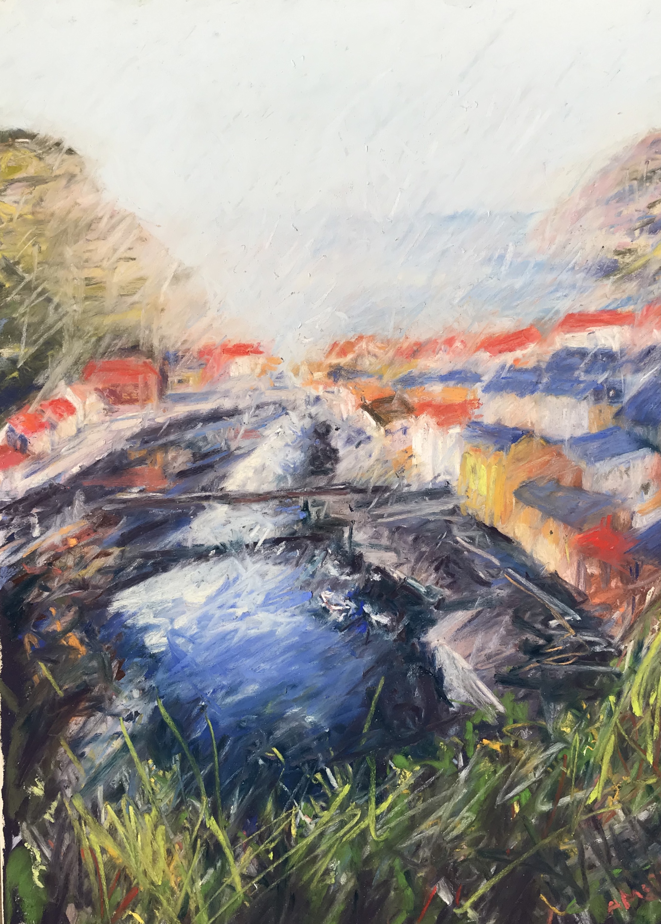 Staithes in Rain (pastel, mounted)