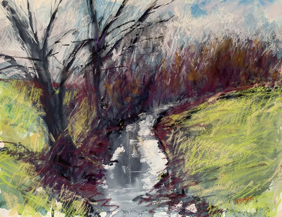 Country Stream (mixed media, mounted)