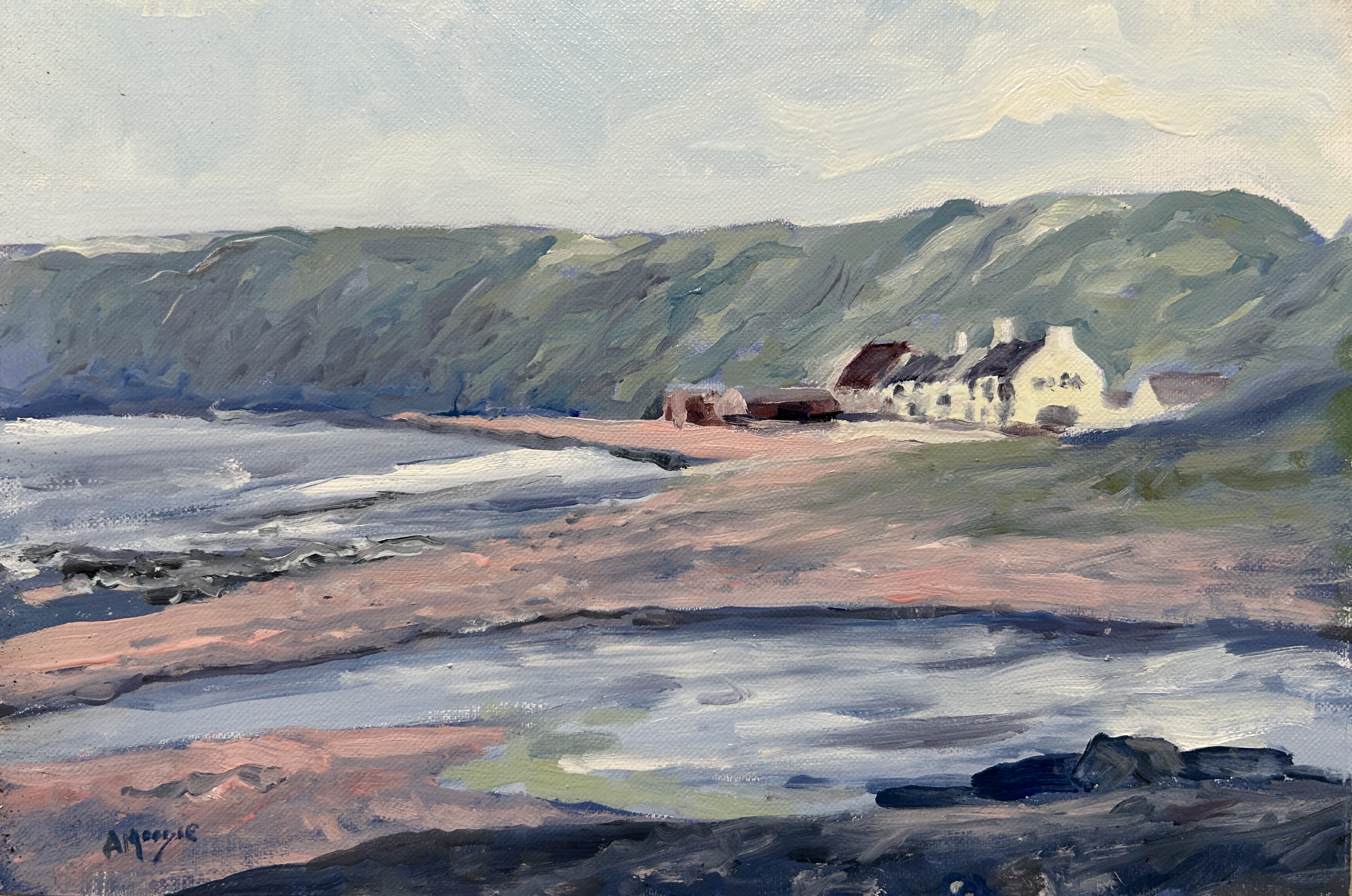 Ship at Saltburn (oil, framed)