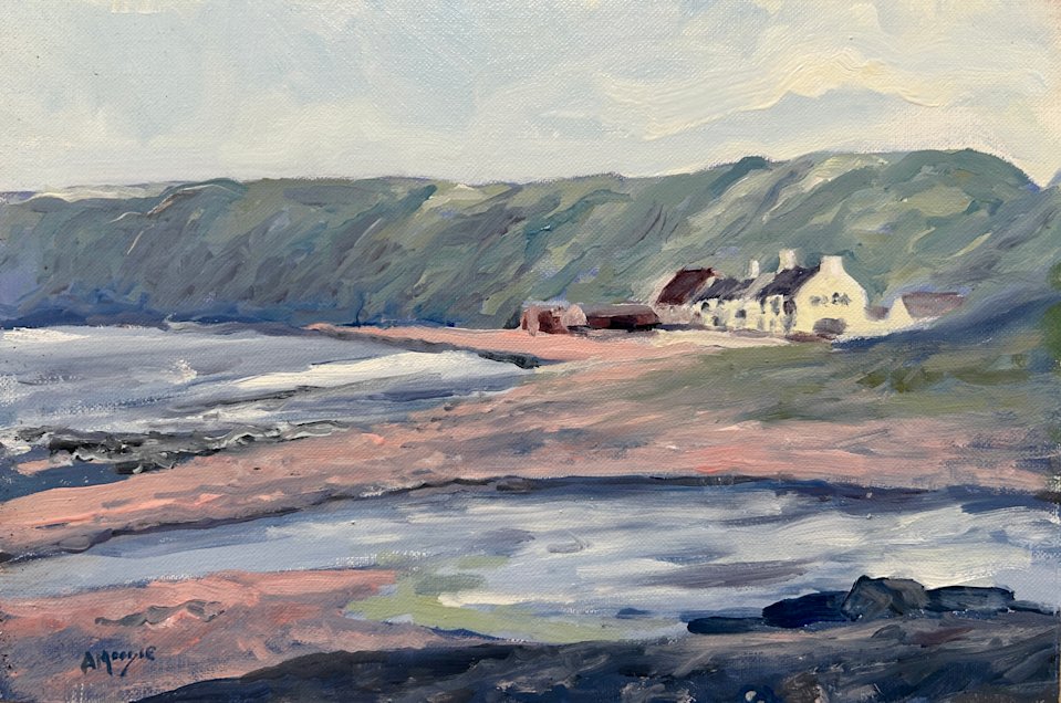 Ship at Saltburn (oil, framed)
