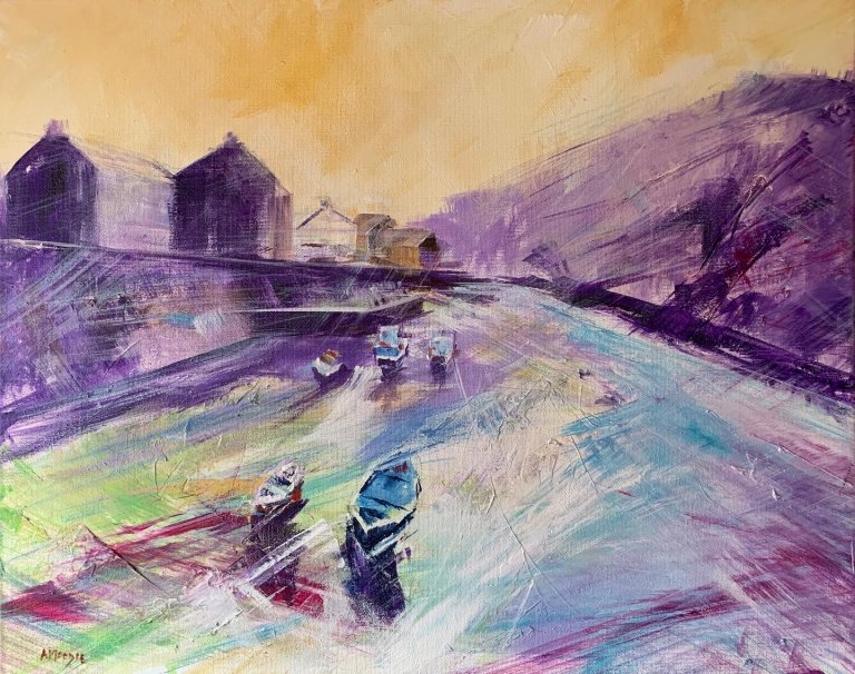 Boats at Rest, Staithes (acrylic on canvas)