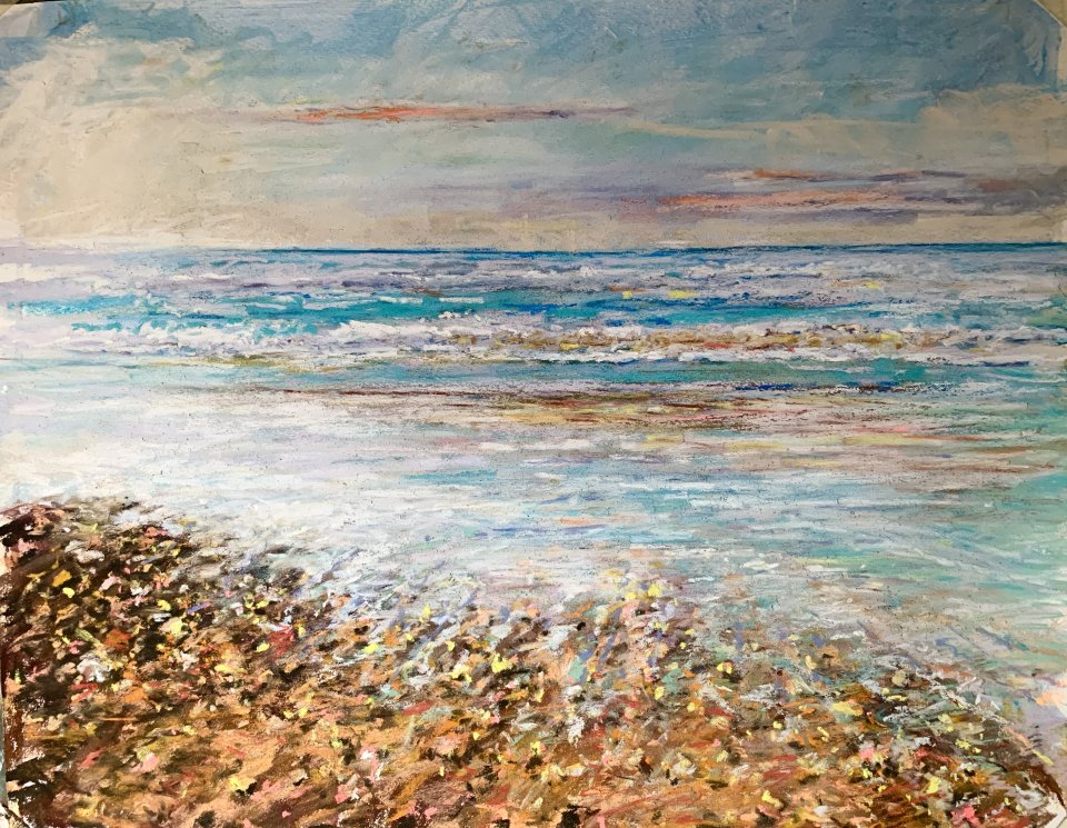 Pebbled Shore (mixed media, mounted)