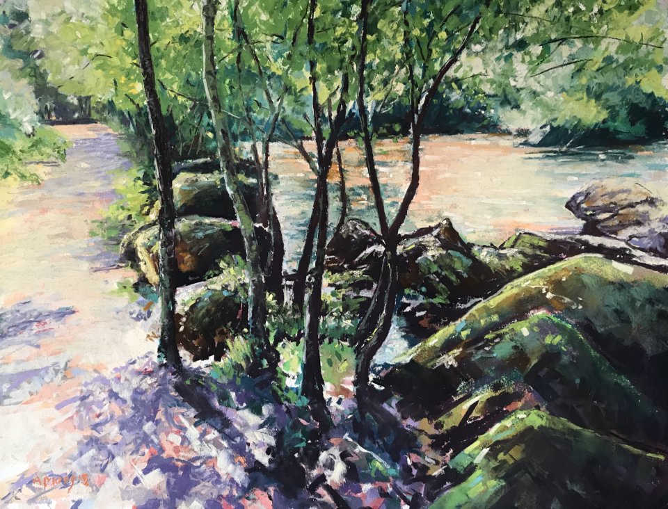 River Pathway (mixed media, mounted)