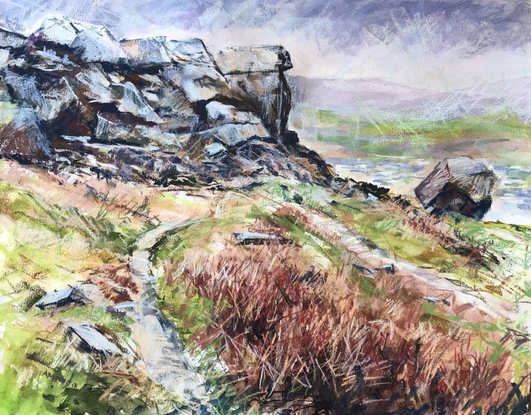 Cow and Calf, Ilkley Moor (mixed media, framed)