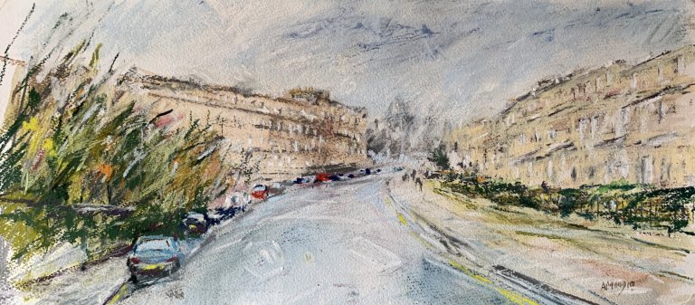 Edinburgh Drizzle (mixed media, mounted)