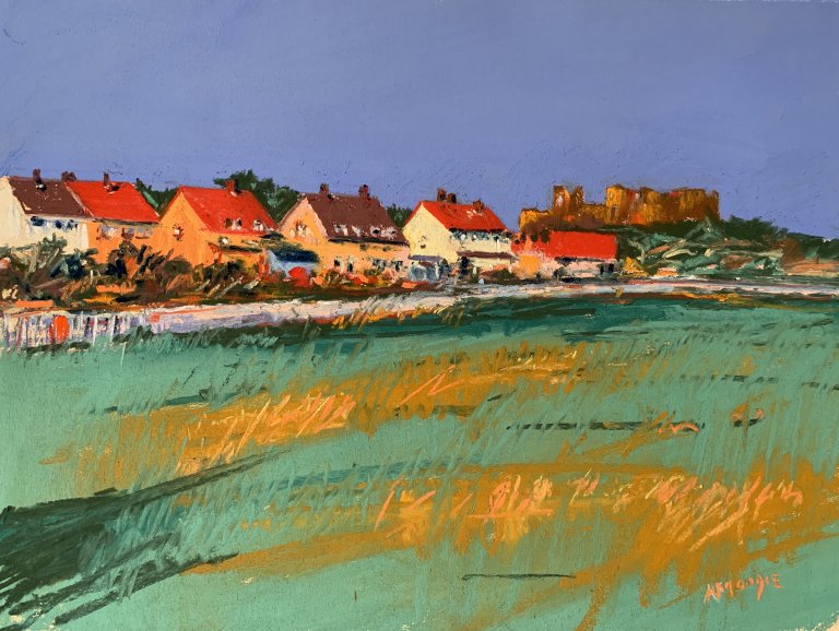 Craster Village and Dunstanburgh (pastel, mounted)