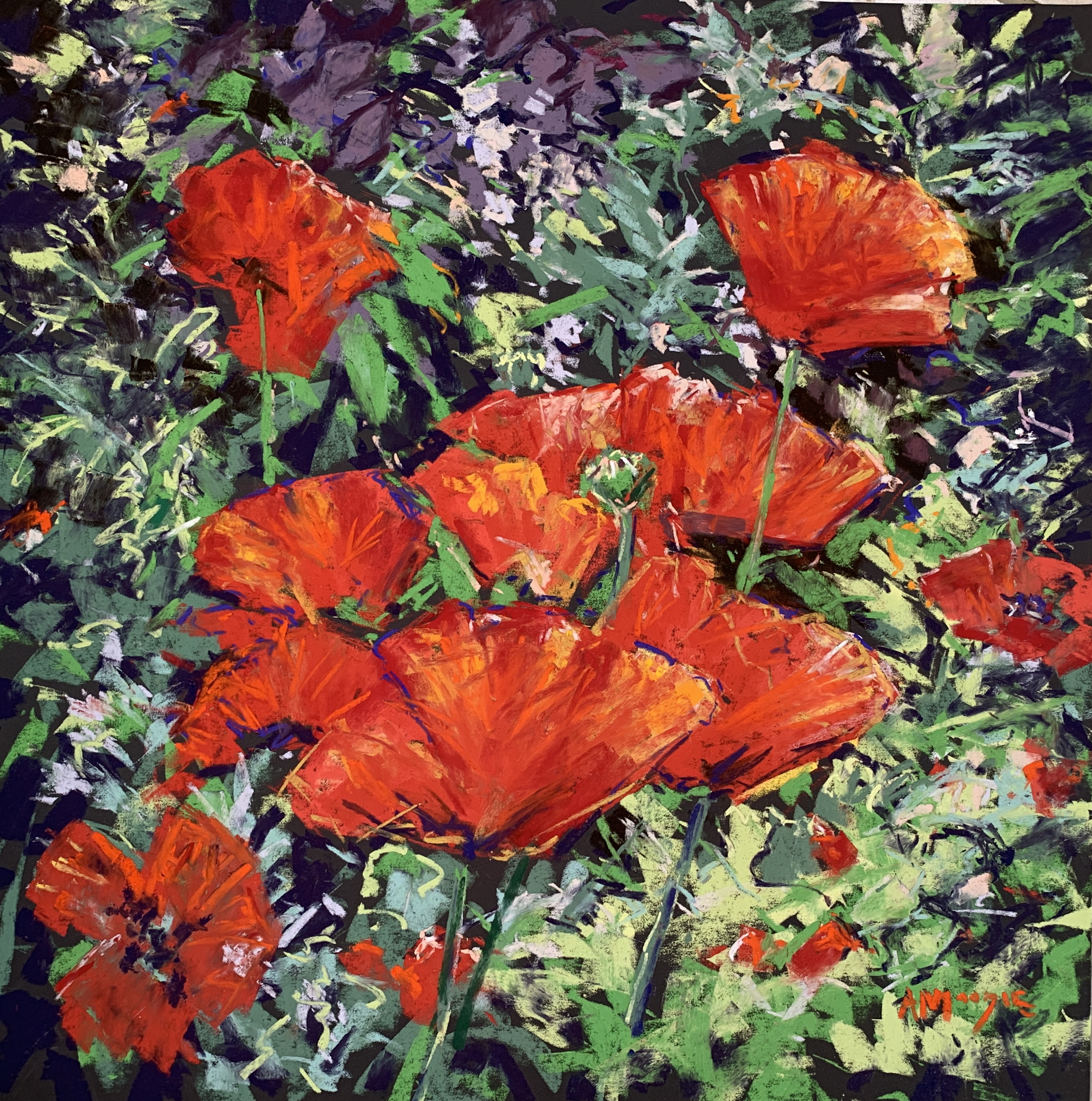 Poppy Border (pastel, mounted)