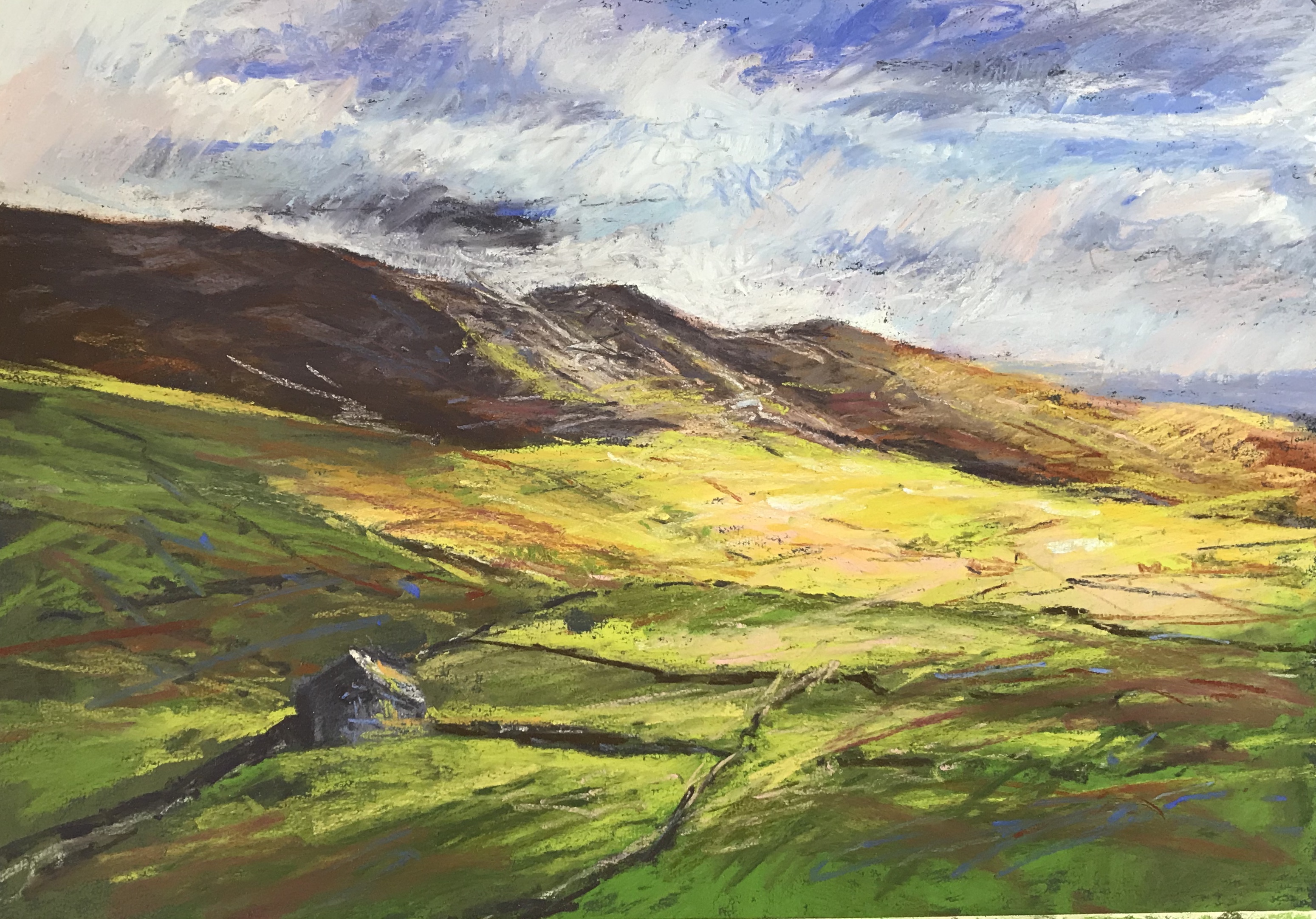 Sunlit Seat (Yorkshire Dales) (pastel, mounted)