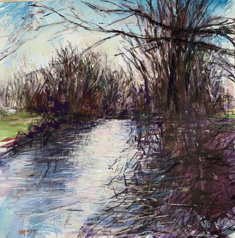 River Glow (mixed media, mounted)