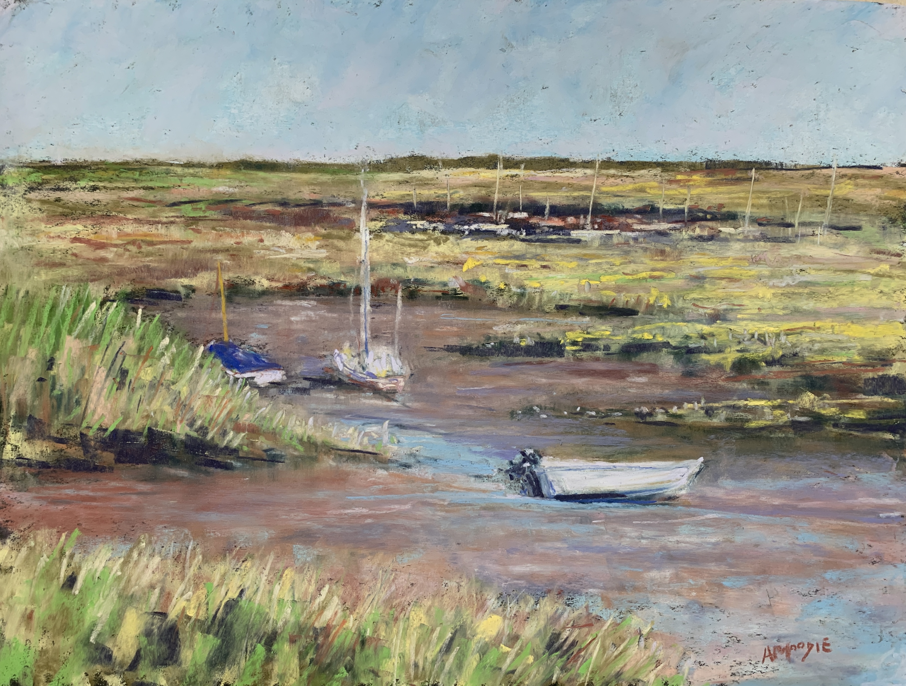 Boats at Brancaser Staithe (pastel, mounted)
