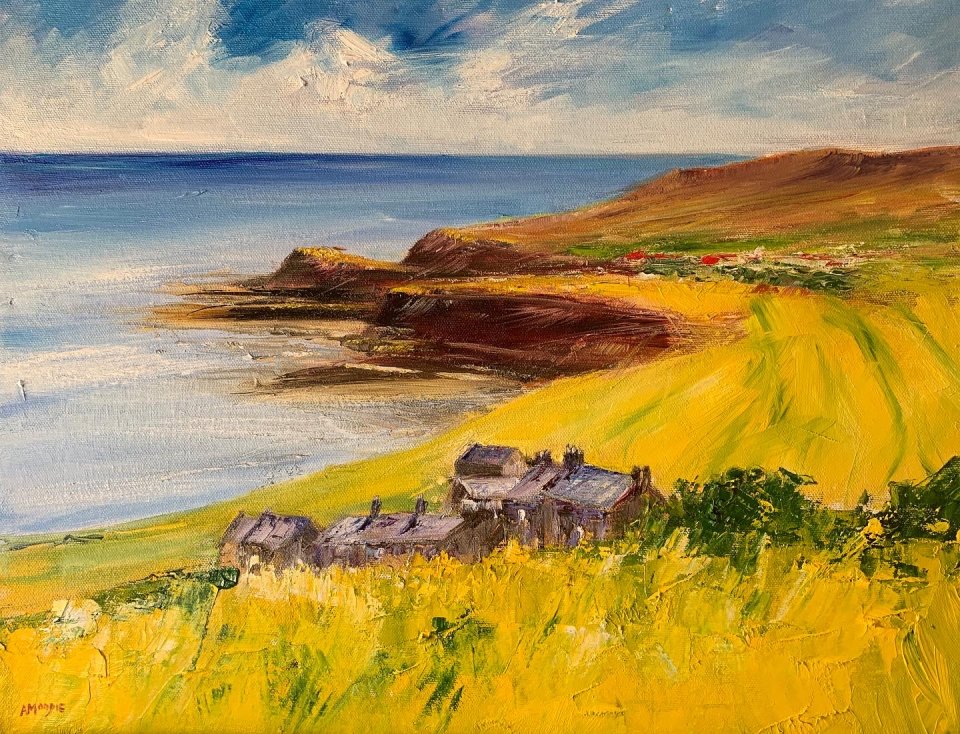 Coastal Cottages (oil on canvas)