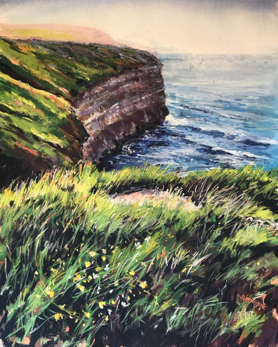 Cliffs Above Staithes (mixed media, mounted)