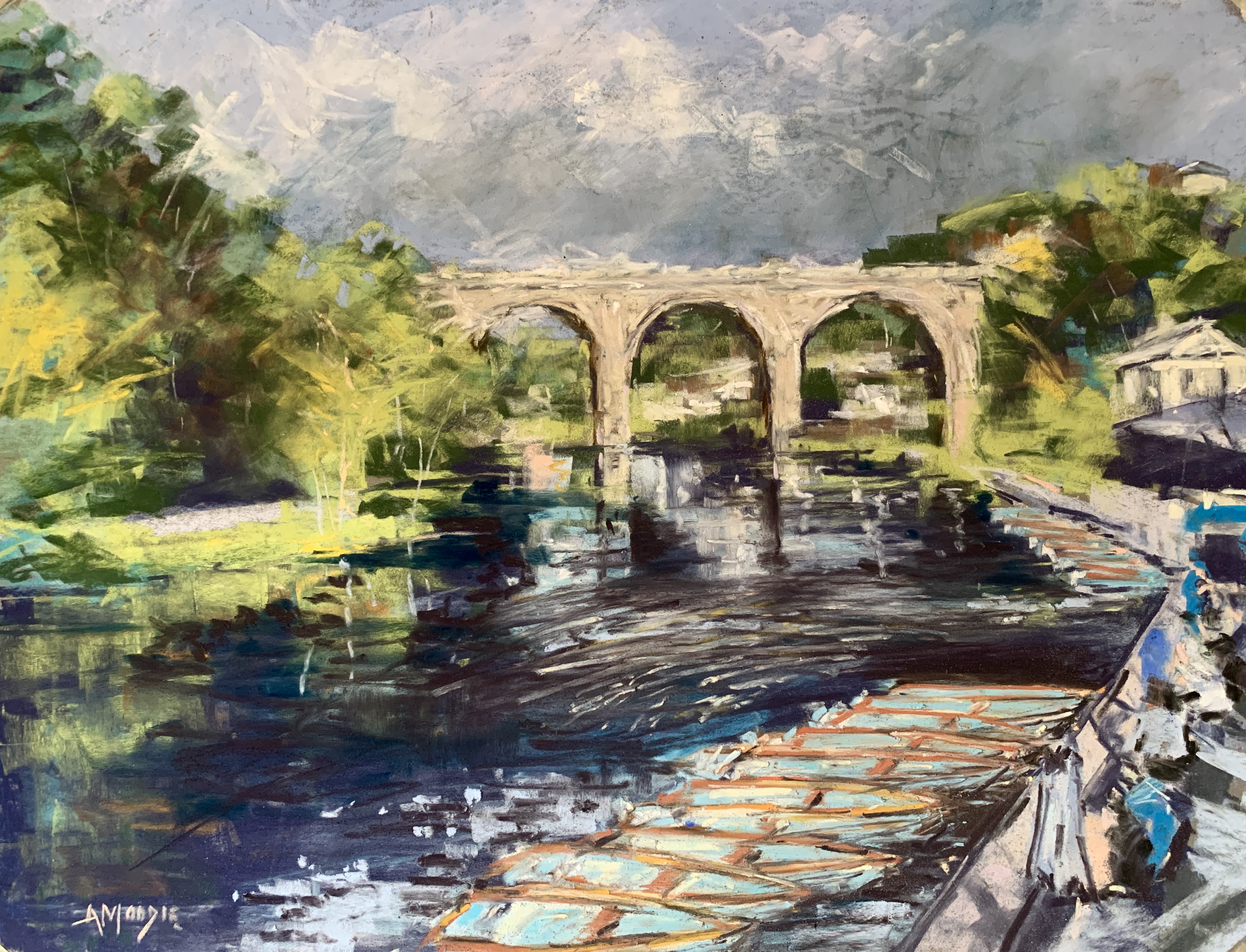 Knaresborough Waterfront (pastel, mounted)