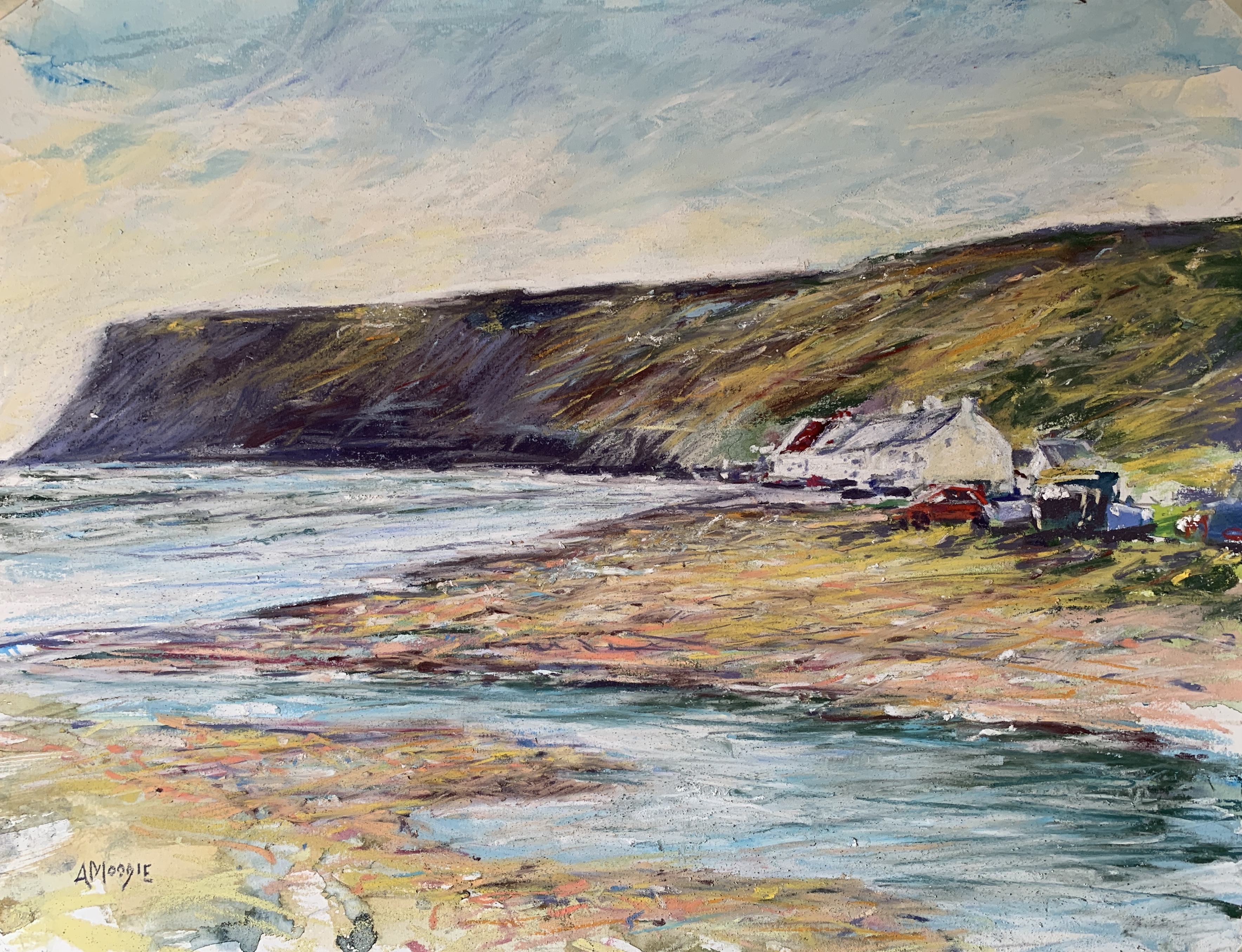 Sea, Sand and Pebbles, Saltburn (mixed media, mounted)