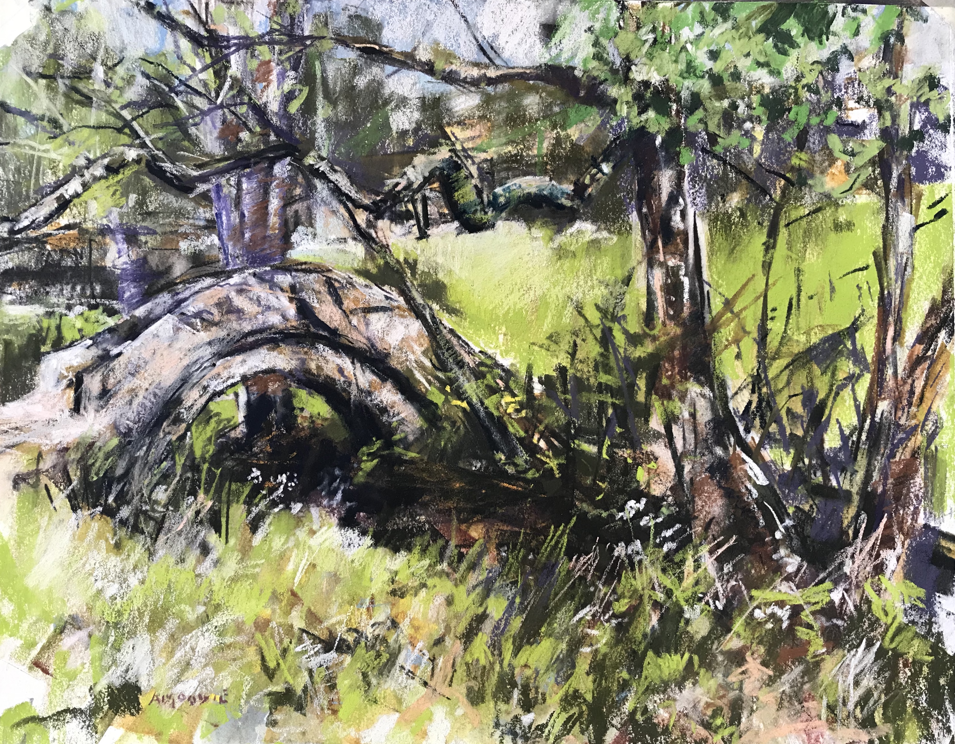 Quiet Stream (mixed media, mounted)