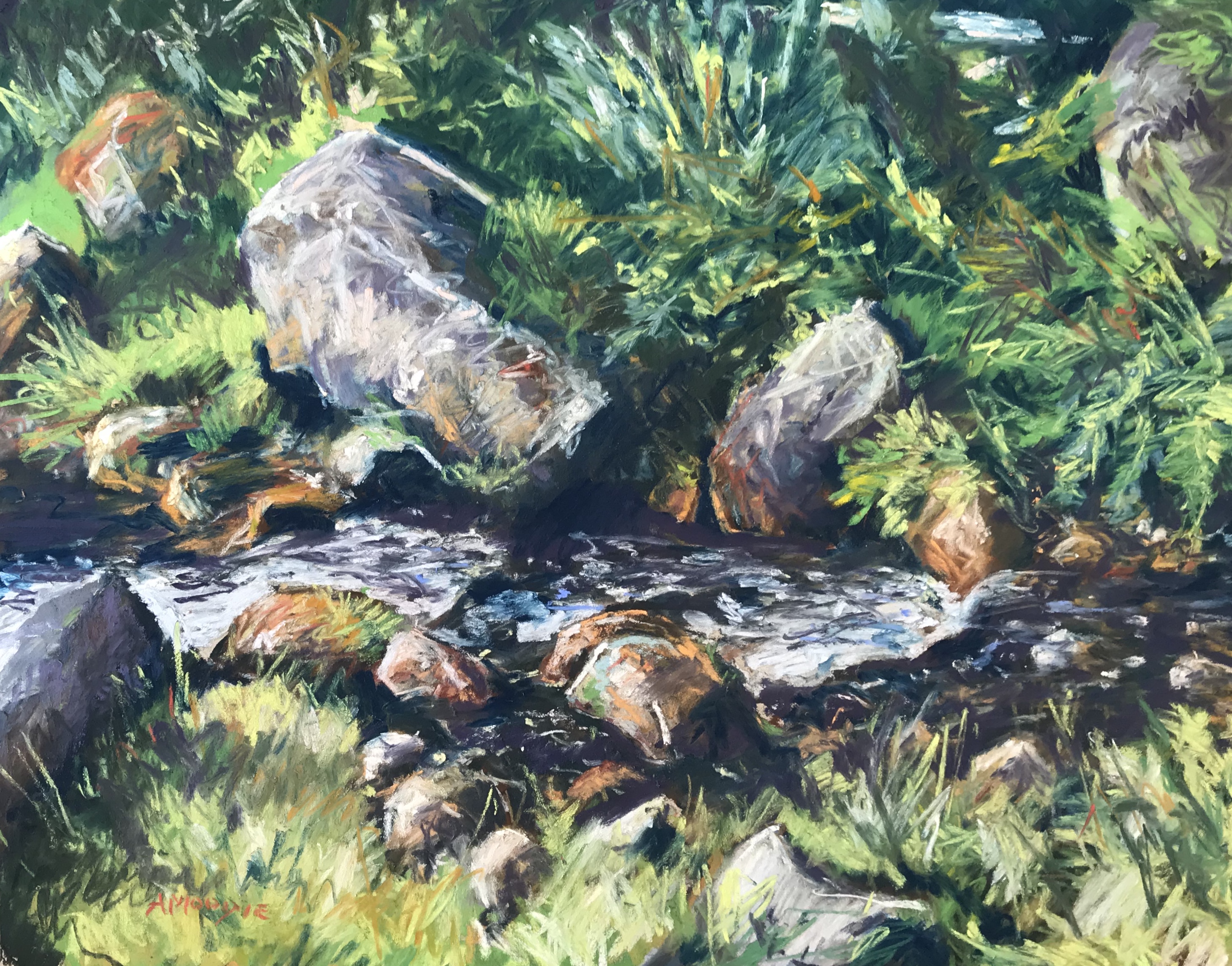 Rocky Stream (pastel, mounted)