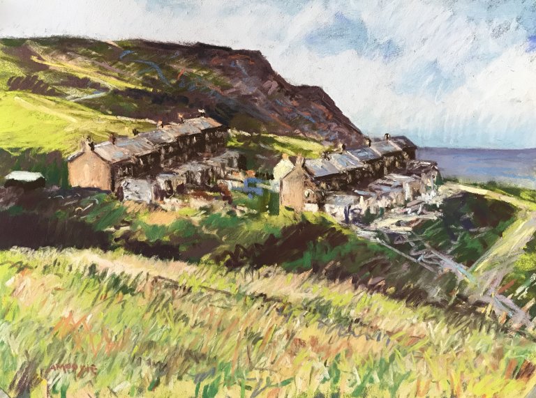 Clifftop Cottages (Cowbar) (pastel, mounted)