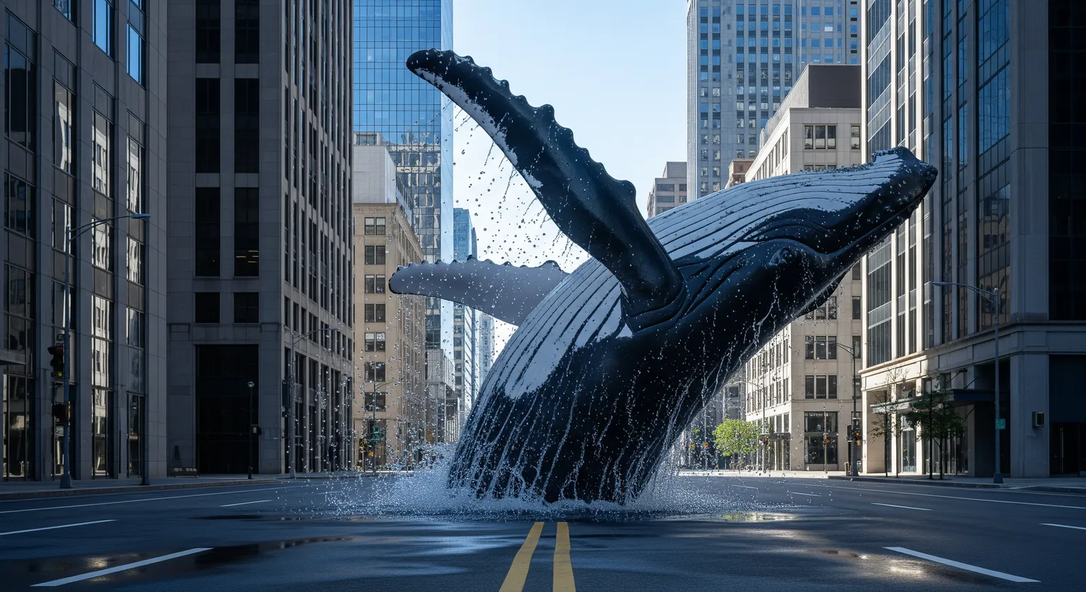 whale emerging from the centre of road