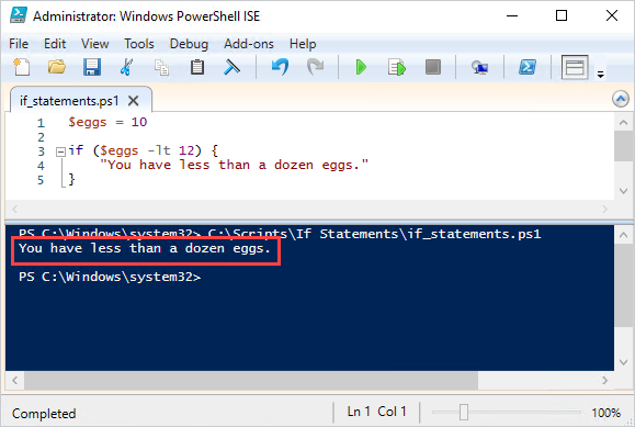 Example of PowerShell If statement.