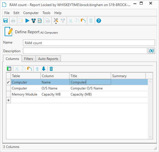 RAM count report column configuration.