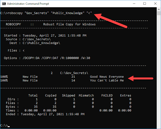 Screenshot of the Command Prompt showing what happens when you run the above code, explained in the following text.