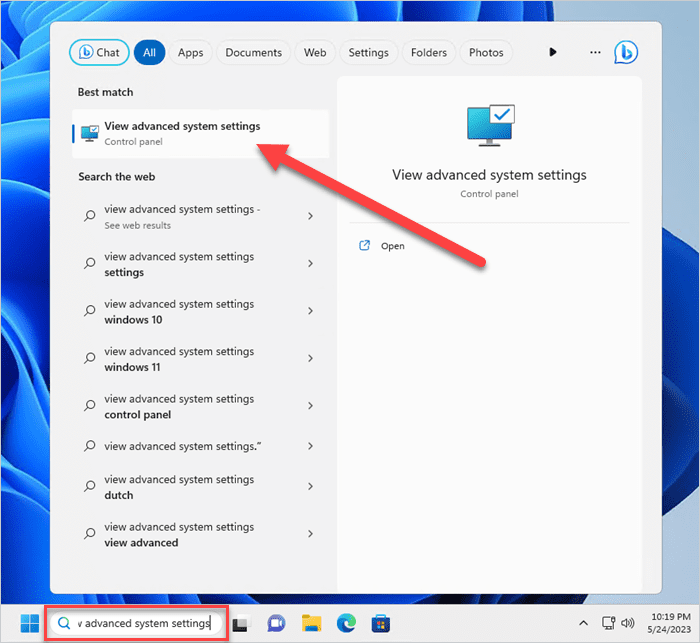 Open the advanced system settings menu.