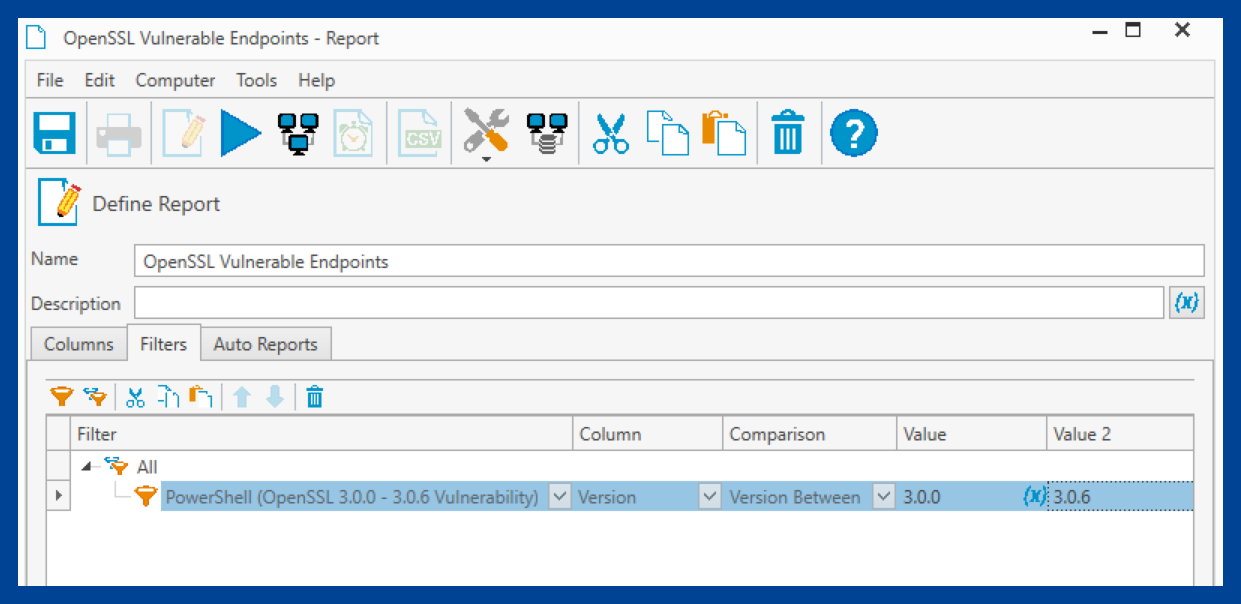 The PowerShell filter criteria to be added to the report