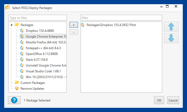 Select the Dropbox Pilot package and click OK