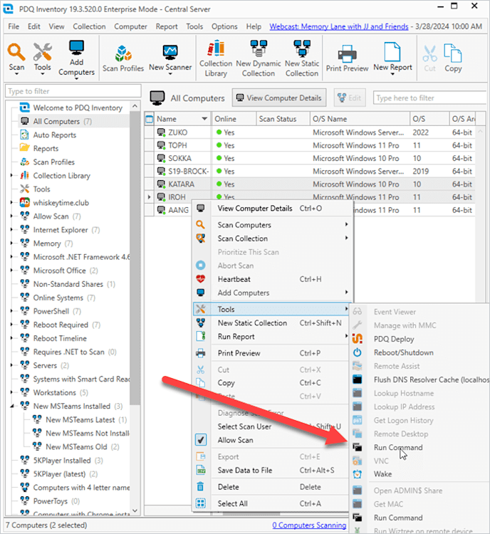 Launch the Run Command tool in PDQ Inventory.