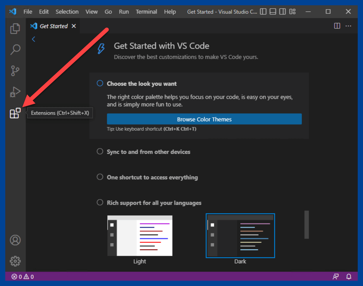 Click the extension button in VS Code