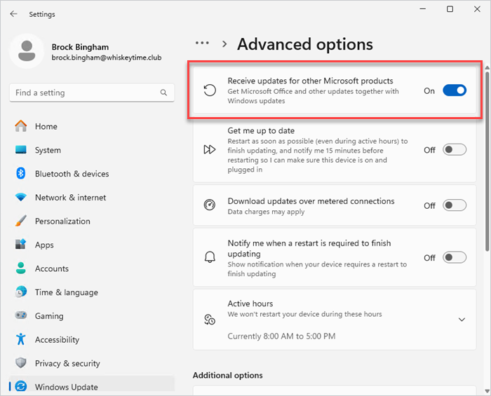 Enable receive updates for other Microsoft products.