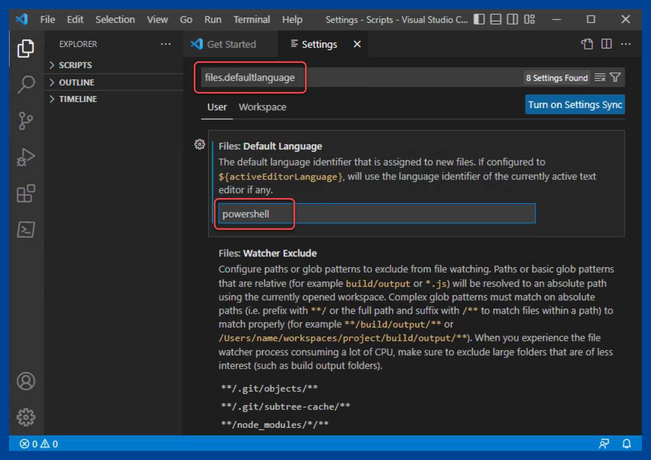 Changing the default language setting in VS Code