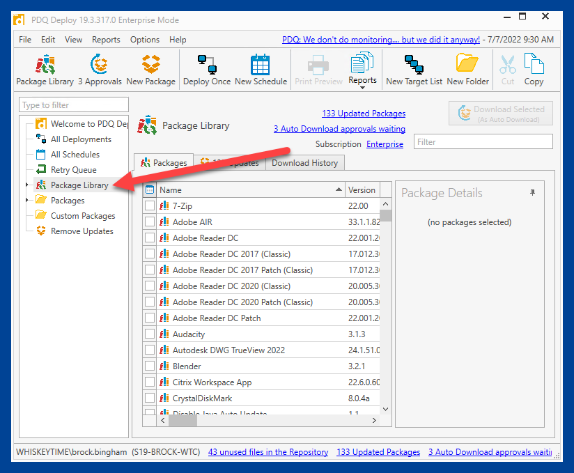 Access the Package Library within PDQ Deploy through the left-hand side