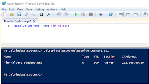add the -Name parameter to the Resolve-DnsName