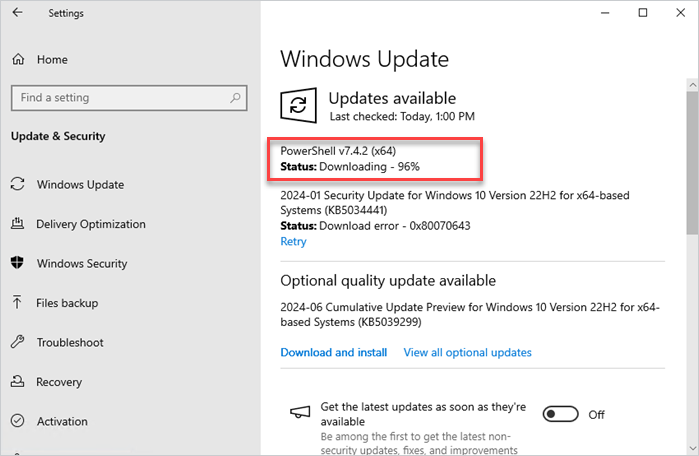 Windows Update downloading PowerShell udpate.