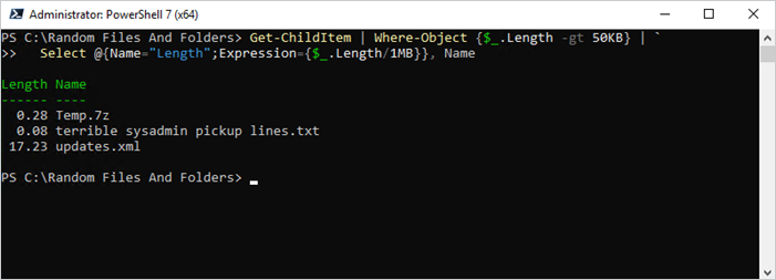 Screenshot of PowerShell console showing the output of the previously mentioned script.