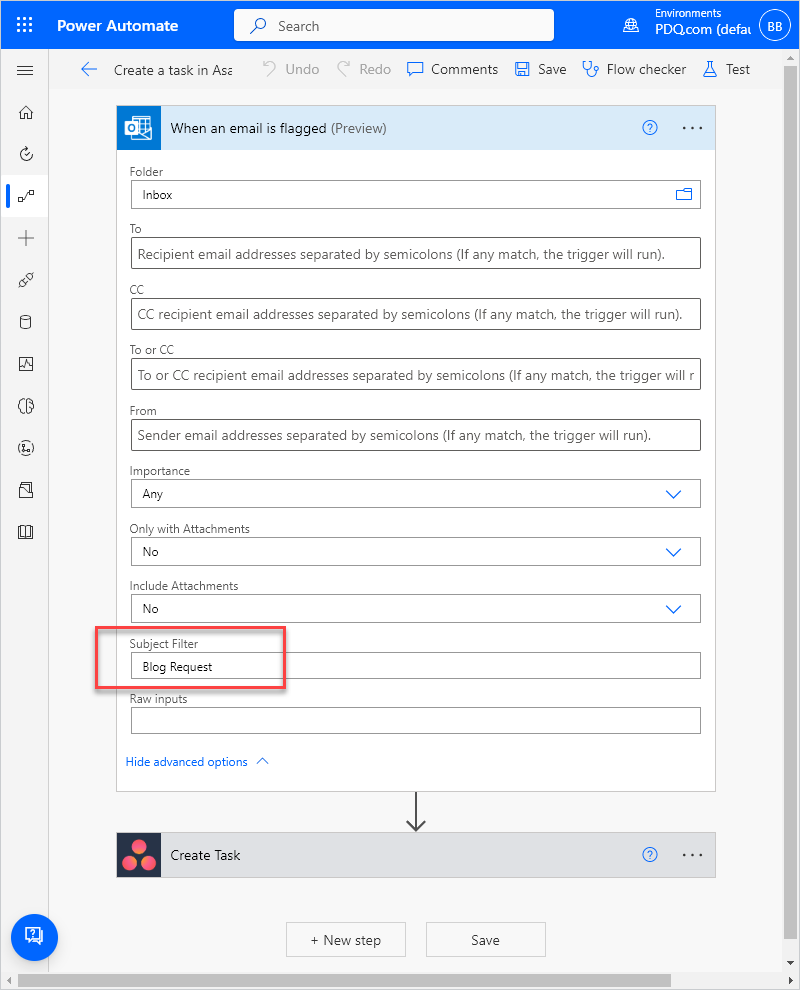 Creating a subject filter to flag emails in Outlook 365.